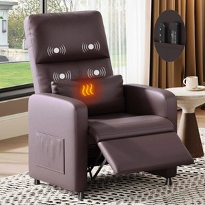 Power Recliner Chair - Heat and Massage, Adjustable Electric Recliner Ergonomic PU Leather Single Sofa, Tall Back, Padded Seat, Home Theater Seating - 1 of 4