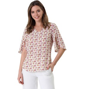 INSPIRE CHIC Women's Casual Elbow Sleeve V Neck Floral Print Blouse - 1 of 4