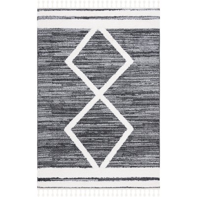 Black and Ivory Geometric Diamond Textured Shag 18 in. x 18 in. Square