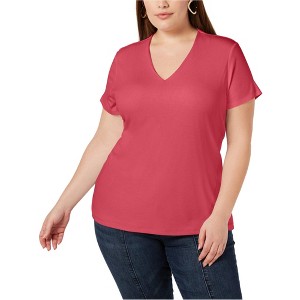 I.N.C International Concepts Womens V-Neck Basic T-Shirt, Pink, 2X - 1 of 1