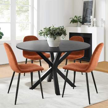 Oliver+Spoon 5-Piece Solid Round Black Grain Dining Table Sets with 4 Upholstered Chairs Black Legs -Maison Boucle‎