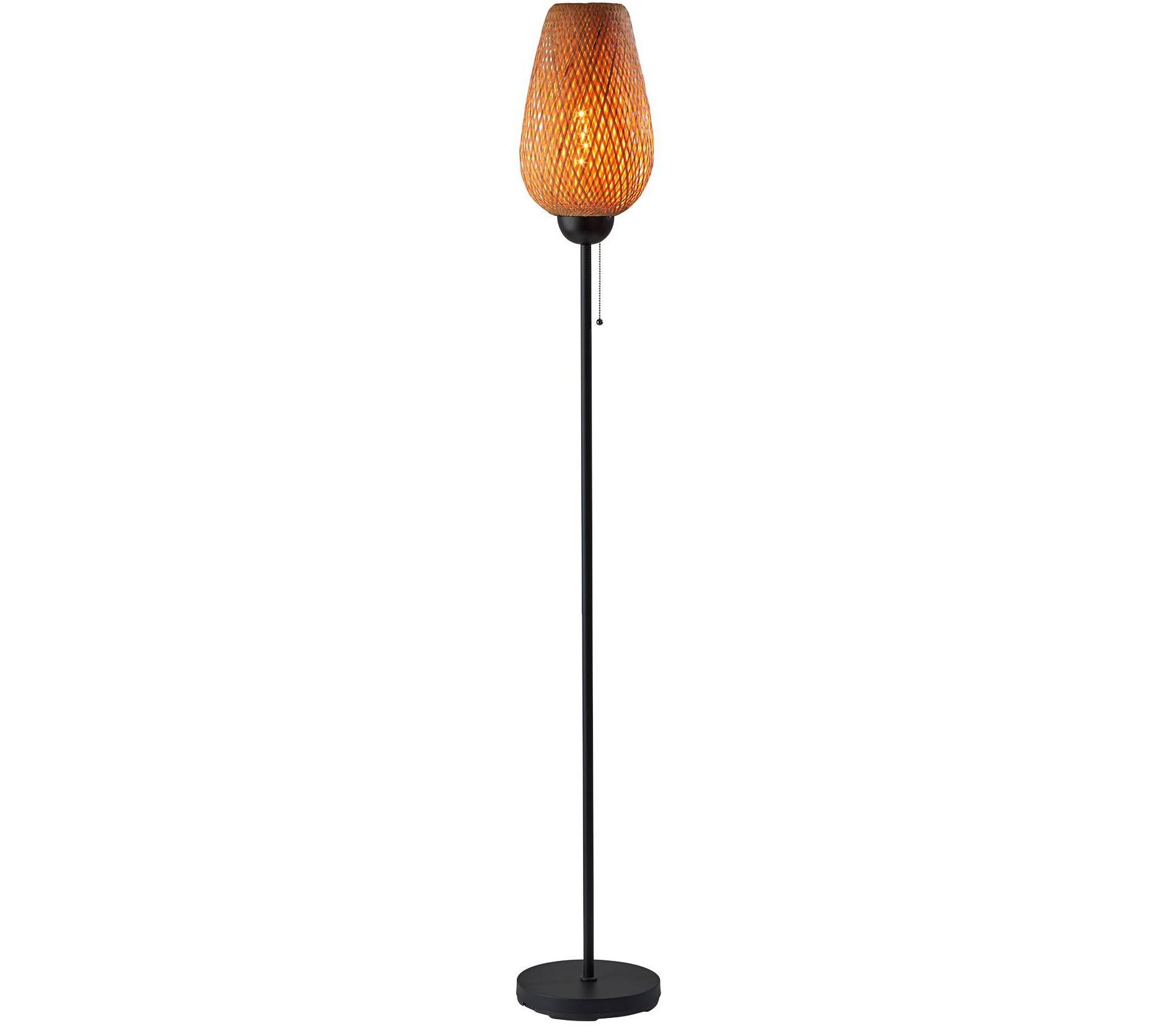 Adesso Hugo 68 1/4" High Black with Natural Bamboo Modern Floor Lamp
