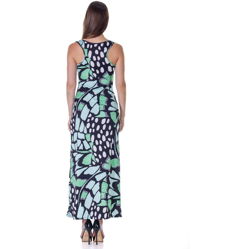24seven Comfort Apparel Womens Green Butterfly Print Casual Razorback Tank Maxi Dress, 3 of 9