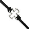Chisel Stainless Steel Antiqued and Polished Cross Black Leather 8.25" Bracelet - 2 of 4