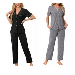 INSPIRE CHIC Women's 4 Pcs Button-Up Short-Sleeve Shirt & Pants Pajama Loungewear Set - 1 of 4