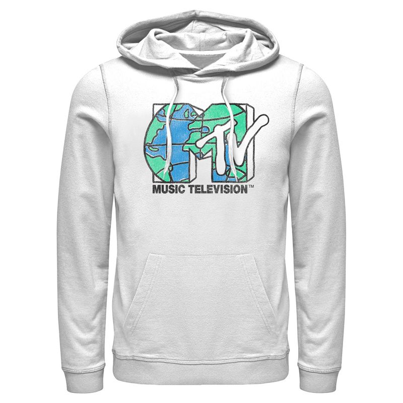 Men's MTV Distressed Earth Day Logo Pull Over Hoodie, 1 of 5