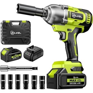 SILVEL Cordless Impact Wrench, MAX 650N.M Brushless Impact Wrench 1/2 inch, 4.0Ah Battery, 6 Sockets, 3300RPM Impact Driver wih Fast Charger - 1 of 4