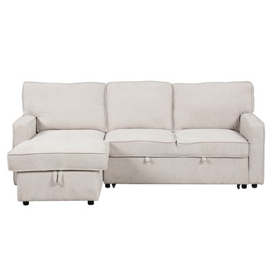 VYNXARIA U_STYLE Upholstery Sleeper Sectional Sofa with Storage Space, USB port, 2 cup holders on Back Cushions,Beige