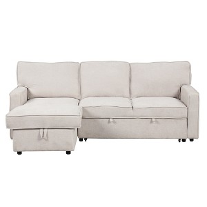 VYNXARIA U_STYLE Upholstery Sleeper Sectional Sofa with Storage Space, USB port, 2 cup holders on Back Cushions,Beige - 1 of 4