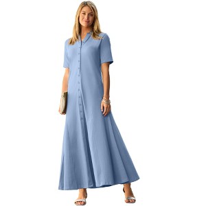 Jessica London Stretch Cotton Button Front Maxi Dress - 1 of 4