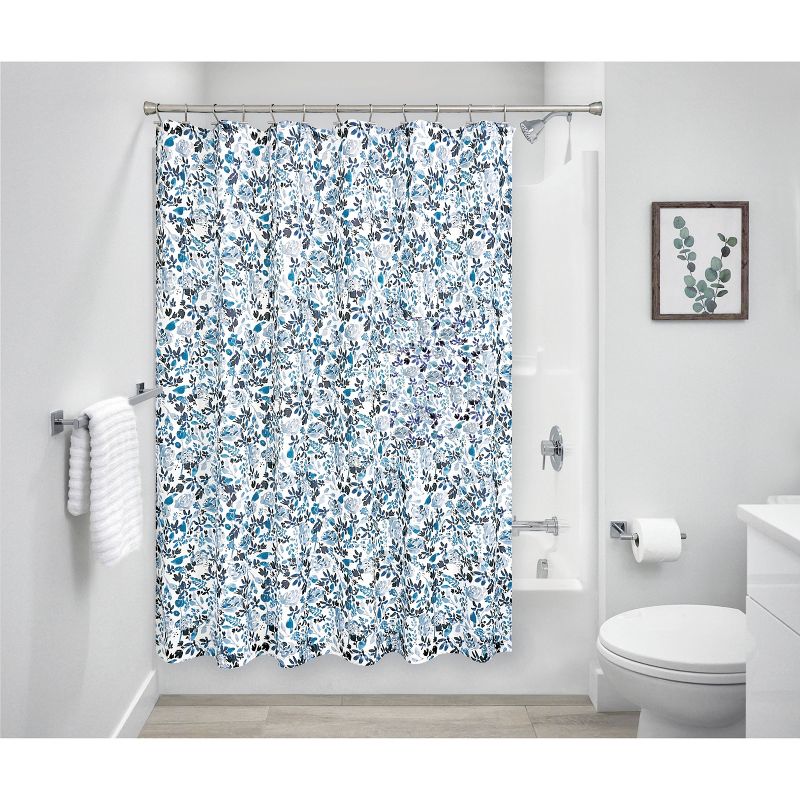 iDESIGN IndigoFloral Shower Curtain, 2 of 3