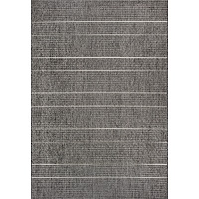 Modern Striped Gray Synthetic 64" Rectangular Easy-Care Rug