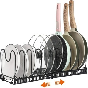 SEVOBAL Pot Rack Expandable Pan Organizer Lid Holder 10 Adjustable Compartment Kitchen Cabinet Cookware Baking Frying Rack, Black, 12.29"*8.19"*2.73" - 1 of 4