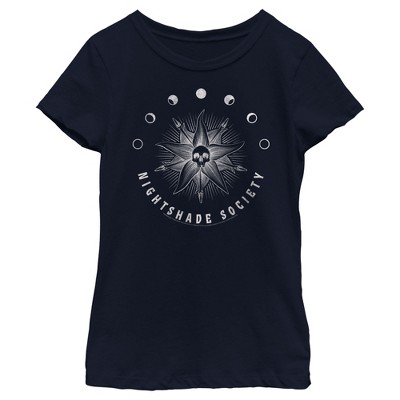 Girl's Wednesday Nightshade Society Distressed Logo T-shirt : Target