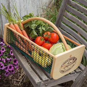 Maine Garden Hod Basket for Vegetable Gardening and Harvest Gathering or Farmhouse Decor, Pine and Oak with PVC Wire Mesh, USA Made - 1 of 4
