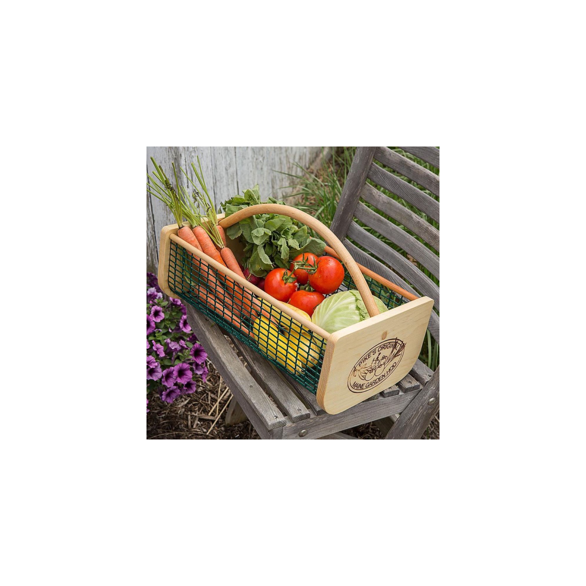 Maine Garden Hod Basket for Vegetable Gardening and Harvest Gathering or Farmhouse Decor. Pine and Oak with PVC Wire Mesh. USA Made, 18 7/8 x 11 in