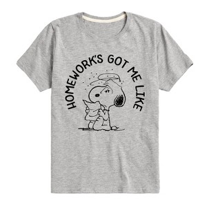 Boys' - Peanuts - Snoopy Homeworks Got Me Like Short Sleeve Graphic T-Shirt - 1 of 4
