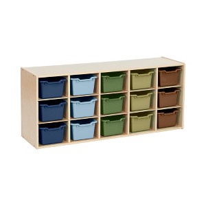 ECR4Kids Streamline 15 Cubby Tray Cabinet with 15 Scoop Front Storage Bins, 3x5, Natural - 1 of 4