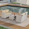 ELJGET 4PCS Patio Rattan Furniture Set Sectional Sofa Cushioned Garden Dark Gray - 2 of 4