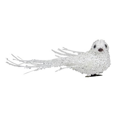 Northlight 6.5" White and Silver Sequined Bird Christmas Ornament with Clip