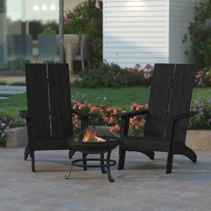 Emma and Oliver Set of 2 Modern All-Weather Poly Resin Adirondack Rocking Chairs with a Wood Burning Fire Pit for Outdoor Use - 1 of 4