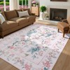 Washable Vintage Floral Printed Rug Non Slip Low Pile Rug Soft Farmhouse Throw Floor Cover Foldable Indoor Carpet for Living Room Bedroom Playroom - 2 of 4