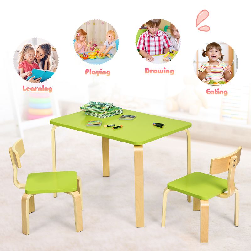 Tangkula 3-Piece Kids Wooden Table Chairs Set Children Activity Desk & Chair Furniture Pink/Green, 5 of 11