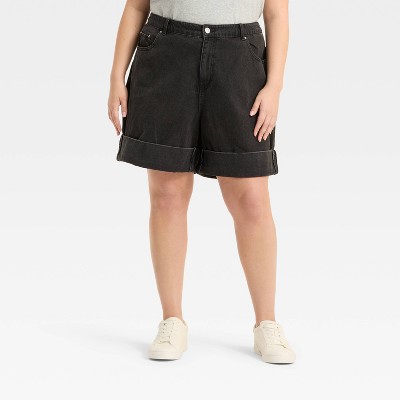 Women's Mid-Rise Wide Cuff Baggy Denim Shorts - Future Collective