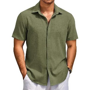 COOFANDY Men's Beach Summer Shirts Linen Texture Shirts Short Sleeve Casual Button Down Shirt - 1 of 4
