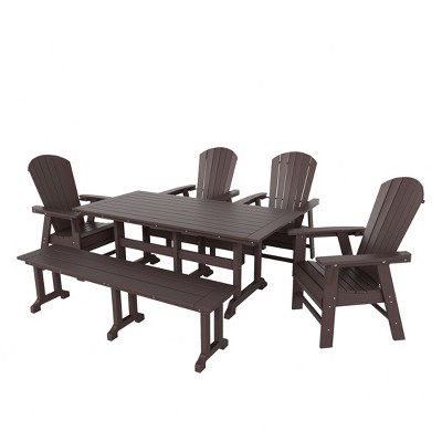 WestinTrends 6 Piece Outdoor Patio Dining Table and Armchair Dining Bench Set