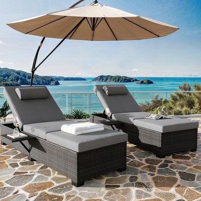 Garvee Outdoor Chaise Lounge Chairs for Outside Patio Furniture Set of 2,Rattan Pool Reclining Chair Adjustable Backrest,Wicker Recliners with Cushion
