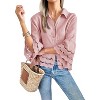 Imily Bela Womens 3/4 Bell Sleeve Eyelet Button Down Shirt Casual Ruffle Hem Blouse - 2 of 4