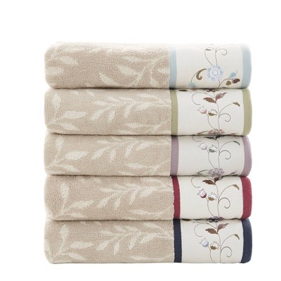 Green Embroidered Cotton Jacquard 6-Piece Towel Set