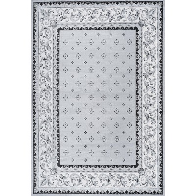Light Gray and Cream Synthetic Round Area Rug