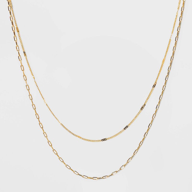 14K Gold Plated Flat Beaded and Link Chain Duo Necklace - A New Day&#8482; Gold, 1 of 5