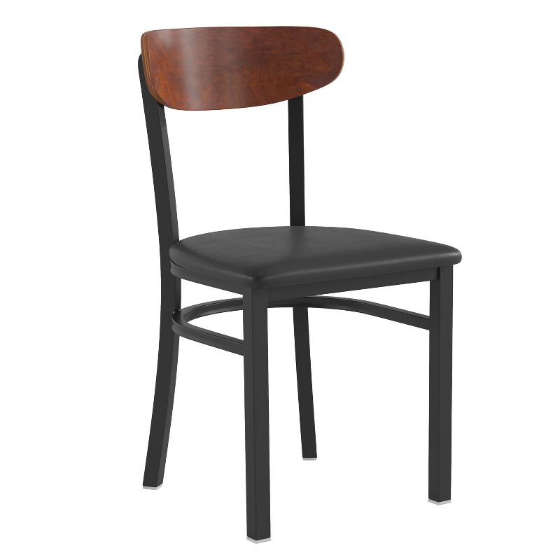 Emma and Oliver Industrial Dining Chair with Rolled Steel Frame and Solid Wood Seat - 500 lbs. Static Weight Capacity, 1 of 12