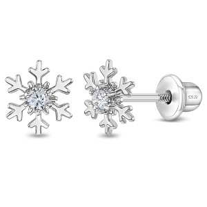 Girls' Icy Snowflake Screw Back Sterling Silver Earrings - In Season Jewelry - 1 of 4