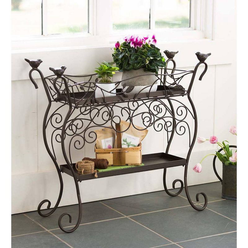 Plow & Hearth Two-Shelf Cast Iron Plant Stand with Birds, 2 of 7