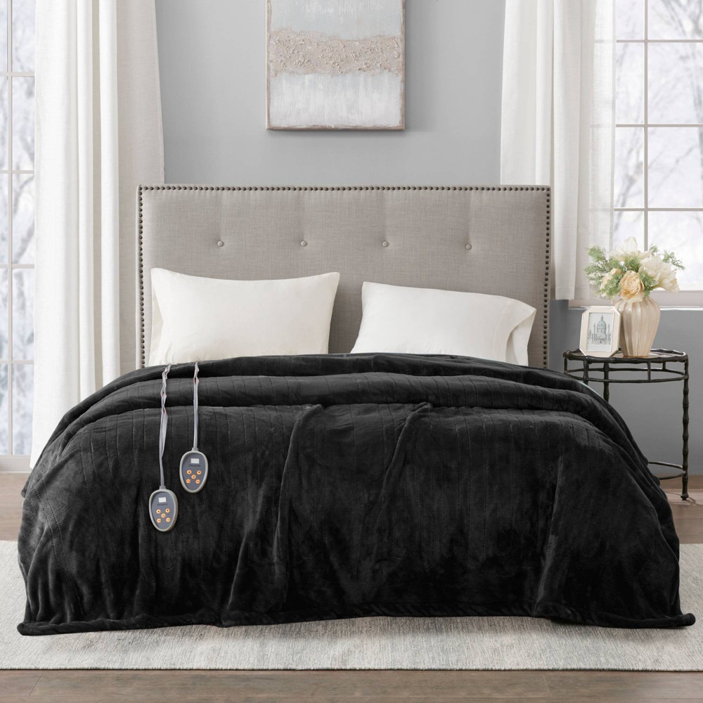 Photos - Duvet Beautyrest Queen Heated Plush Blanket Black 