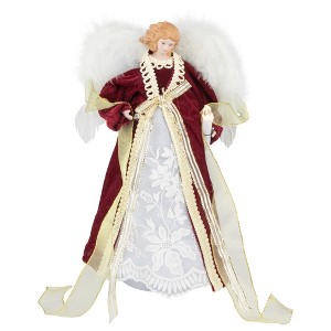 Northlight Angel with Lighted Candle Christmas Tree Topper - 14" - Burgundy and White - 1 of 4
