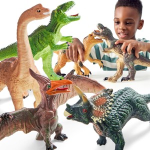 Joyfy Big Dinosaur Toys for Toddlers, Realistic Jurassic World Toys, 6Pcs Dinosaur Action Figures with an Educational Book, Gift for Kids Ages 1-5 - 1 of 4