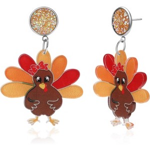 Thanksgiving Turkey Earrings for Women - Cute Lightweight Dangle Earrings, Festive Holiday Jewelry Gifts & Party Accessories - 1 of 4