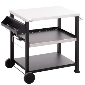 3-Shelf Outdoor Grill Cart Table with Side Handle, Stainless Steel Pizza Oven Stand on Wheels - 1 of 4