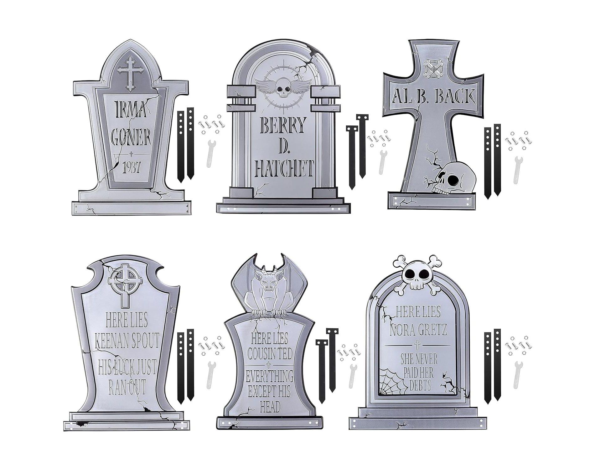 3D Halloween Metal Ghost Tombstone- 6 Designs (17" w Stakes) Durable, Weather Rust Proof, UV Printed- Lawn Decor- No Flimsy Foam Graveyard Headstones
