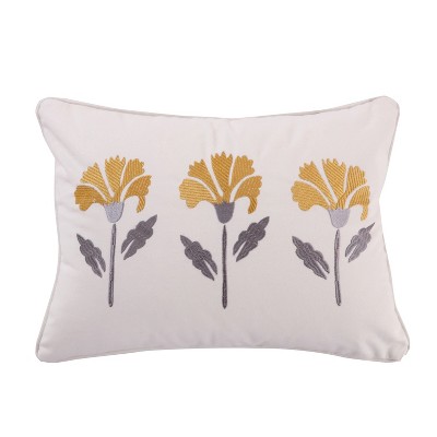 St. Claire - Embroidered Flower Decorative Pillow - Gold, Grey