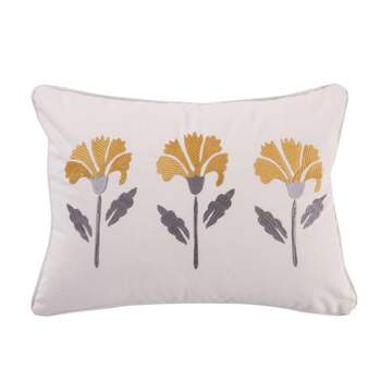 St. Claire - Embroidered Flower Decorative Pillow -  Gold, Grey, White - Levtex Home