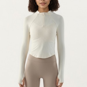 Anna-Kaci Active Women's Long Sleeve Ribbed Knit Half Zip Top with Curved Hem and Fitted Silhouette - 1 of 4