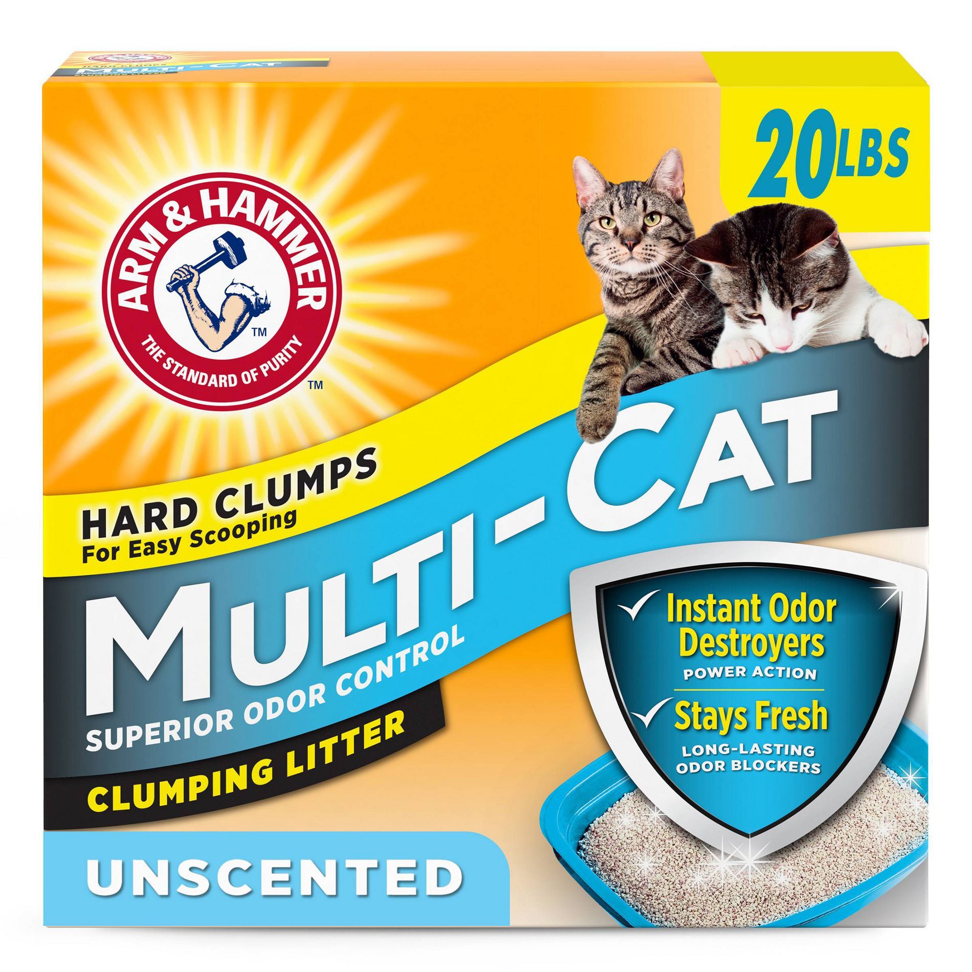 Arm & Hammer Multi-Cat Unscented Clumping Litter - 20lbs: Clay, Cat Litter