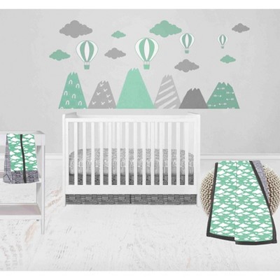 Bacati - Clouds in the City Mint/Gray 4 pc Crib Bedding Set with Diaper Stacker