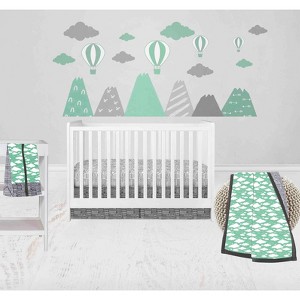 Bacati - Clouds in the City Mint/Gray 4 pc Crib Bedding Set with Diaper Stacker - 1 of 4